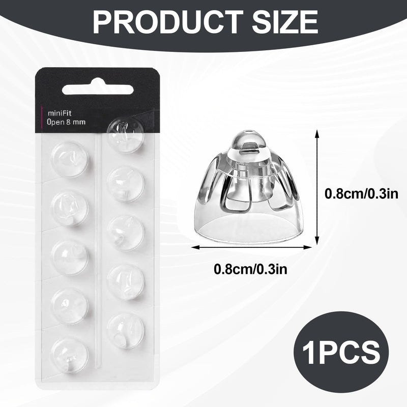 Hearing Aid Domes, Pack of 10, 8 mm Open Silicone Replacement Domes, Transparent, Compatible with Oticon Minifit Hearing Aids