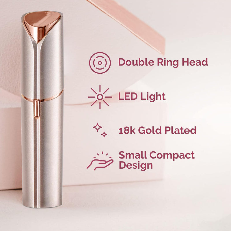 [Australia] - Women's Painless Hair Remover for Women, Battery Powered Facial Hair Shaver for Lips, Chin, Neck, and Cheek with 2 Replacement Heads and 1 Battery 2 Heads+Gold(Battery) 4 