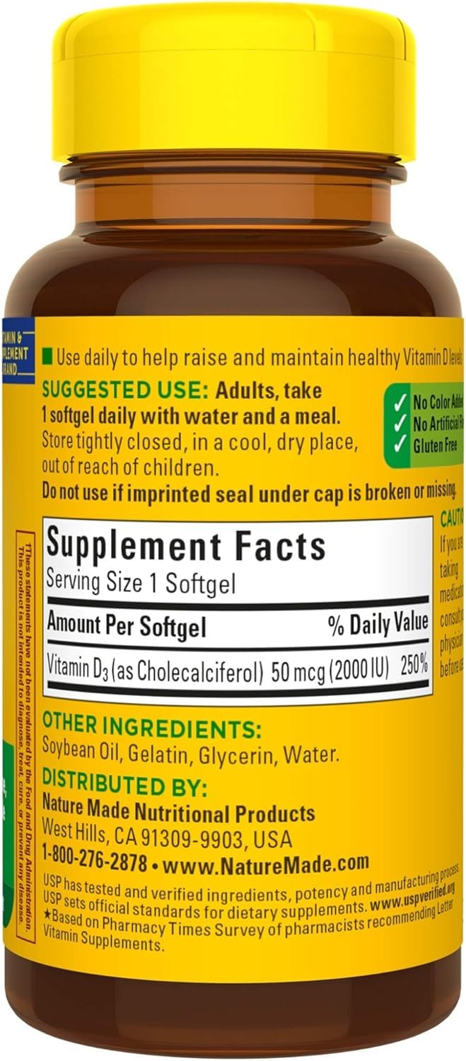 Nature Made Vitamin D3 2000 IU Liquid Softgels 90 ea (Pack of 3) 90 Count (Pack of 3)