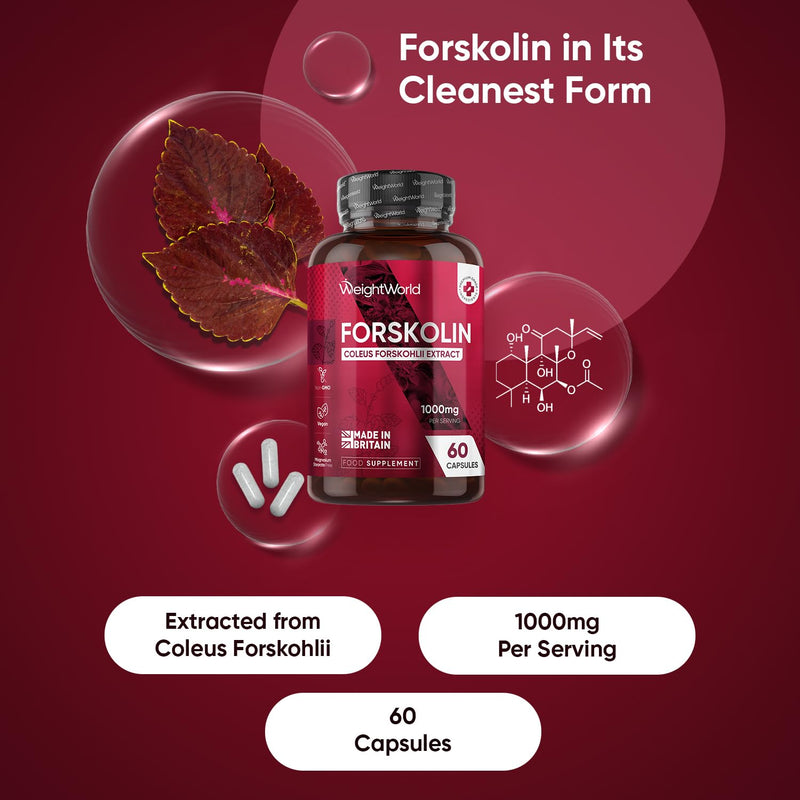 Forskolin Capsules 1000mg - 60 Vegan Capsules - Coleus Forskohlii Extract - Suitable for Keto & Low-Carb Diets - Allergen-Free & Non-GMO - Forskolin Supplement for Men & Women 60 count (Pack of 1)