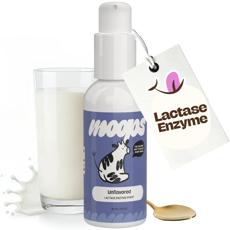 [Australia] - Moops Liquid Lactase Enzyme Syrup 2oz ‚Äì Pure and Unflavored Flavor ‚Äì 10,000 FCC Units for Fast Acting Dairy Relief ‚Äì Customizable Dosing for Lactose Intolerance ‚Äì Portable Twist-to-Lock Pump 