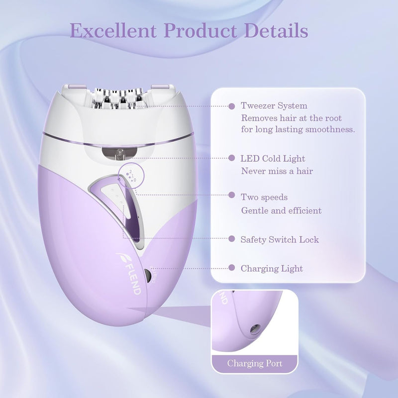 [Australia] - Epilator, Epilators Hair Removal for Women - 2-Speed Epilator with Massage Pad, Rechargeable LED Hair Removal Device for Face/Bikini/Arms/Legs/ Purple 