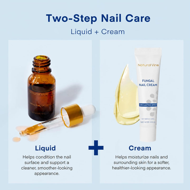 Natural Vine Nail Repair Care Kit: Nail Renewal Liquid 15mL and Nail Repair Cream 20g for Toenails and Fingernails, Extra Strength Nail Appearance Support with Botanical Extracts Liquid 15mL+Cream 20g