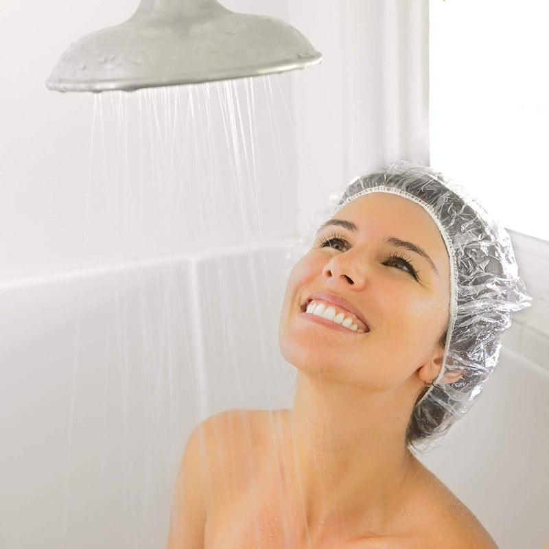 [Australia] - Auban 50 PCS Shower Cap Disposable,Bath Caps Larger Thick Clear Waterproof Plastic Elastic Hair Bath Caps For Women Hotel Travel Essentials Accessories Deep Conditioning Hair Care(19.3") 50 Count (Pack of 1) 