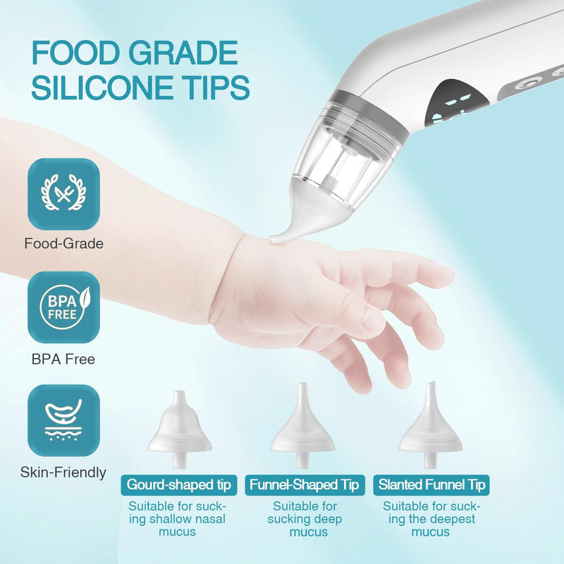 [Australia] - Bivni Baby Nasal Aspirator,IPX7 Waterproof Electric Nasal Aspirator for Baby,with 3 Silicone Tips, Adjustable 3 Levels Suction,8 Light Soothing Function & Music 