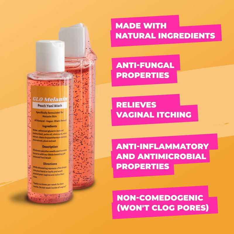 [Australia] - GLO Melanin Peach Yoni Wash with Aloe Vera, All Natural Feminine Wash for Women pH Balance, Hygiene Vagina Wash Soap for Women Sensitive Skin Safe 