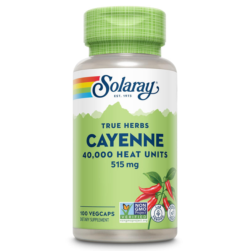 [Australia] - SOLARAY Cayenne Pepper Capsules with Capsaicin - Capsaicin Supplements for Powerful Wellness Support - 40,000 Heat Units per VegCap - Vegan, Non-GMO, Gluten-Free, 60-Day Guarantee, 100 Servings 100 Count (Pack of 1) 
