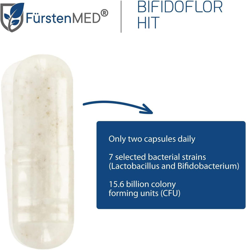 FürstenMED® Bifidoflor HIT with 7 Probiotic Strains - Lactobacillus Salivarius, Gasseri, Rhamnosus & 4 Bifidobacterium - Normal Gut Digestive Health Support Supplement - 60 Vegan Capsules
