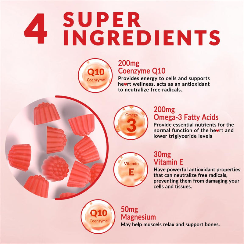 CoQ10 Gummies, CoQ10 200MG with Omega 3, EPA + DHA, Magnesium, Vitamin E | Co Q10 Supplements, Coenzyme Q10 for Adults, Sugar Free, Vegan 60 Count (Pack of 2)