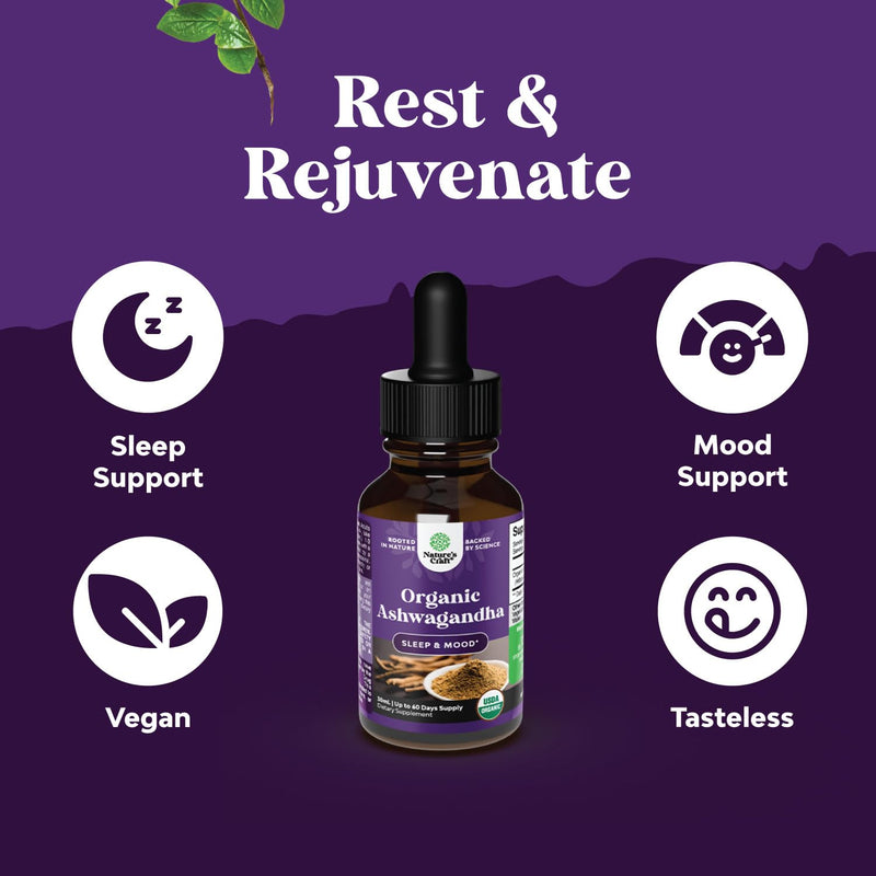 [Australia] - USDA Organic Ashwagandha Liquid Drops - Vegan Liquid Ashwagandha Root Extract for Energy Stress and Mood Support - Tasty Adaptogenic Pure Ashwagandha Tincture for Adults & Kids Non-GMO & Alcohol Free 60 Servings 