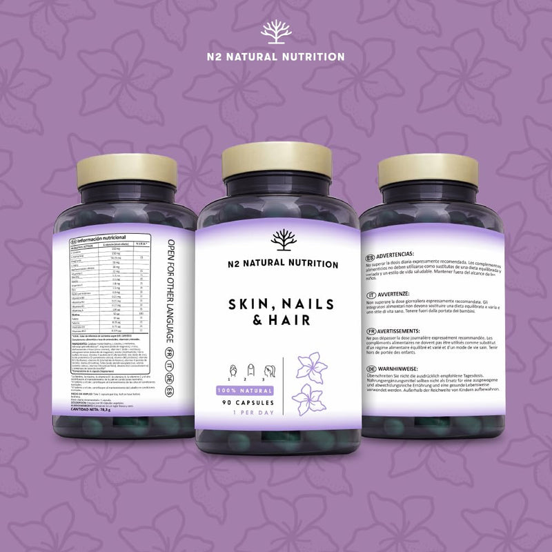 Hair Skin and Nails Supplement Biotin Hair Growth Nails Beard and Skin Care. Vitamins and Minerals for Women and Men. Fight Hair Loss 90 Capsules High Strength. N2 Natural Nutrition Biotin Skin and Nails