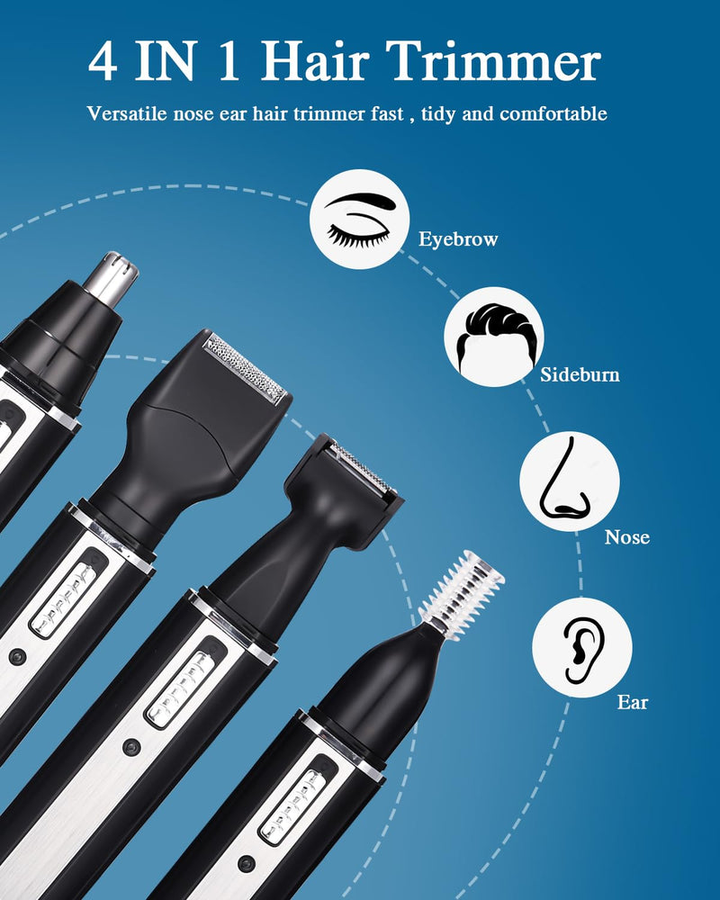 [Australia] - Birshe nose hair trimmer, nose hair trimmer, eyebrow trimmer, 3 in 1 set, ear hair trimmer with socket, pain-free facial hair trimmer for men and women, IPX7 waterproof, easy to clean 