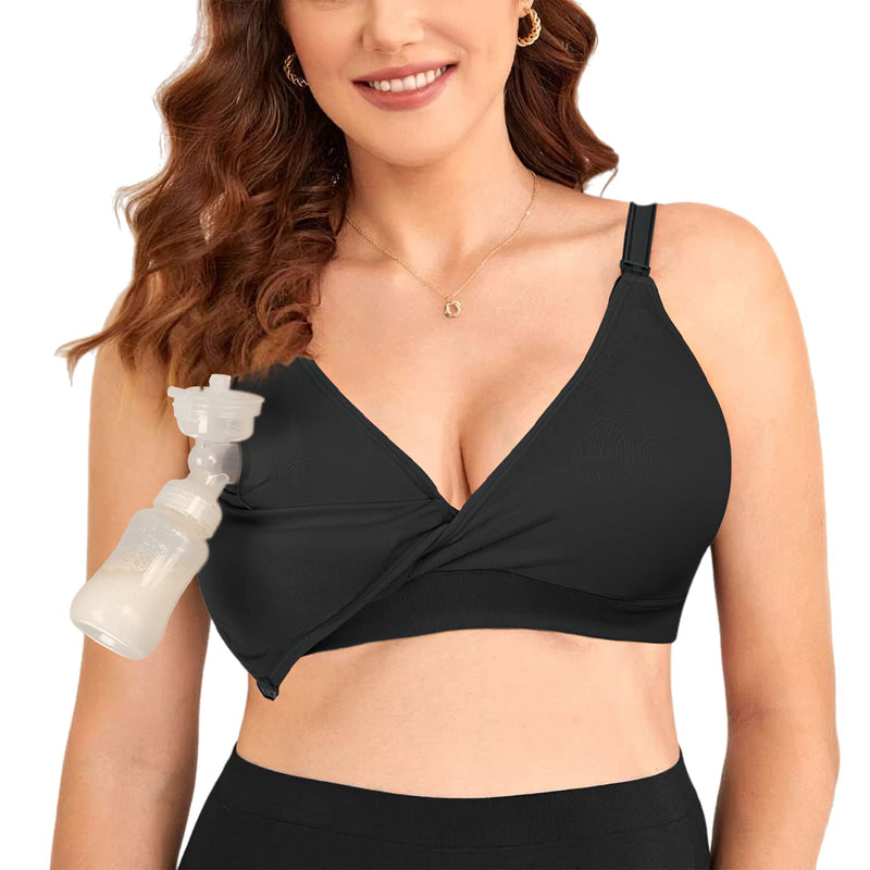 [Australia] - 4HOW Pumping Bra Hands Free Maternity Bras for Breastfeeding Pumping and Nursing Bra in One Comfort Smooth,Great Support X-Large 2pc(black) 
