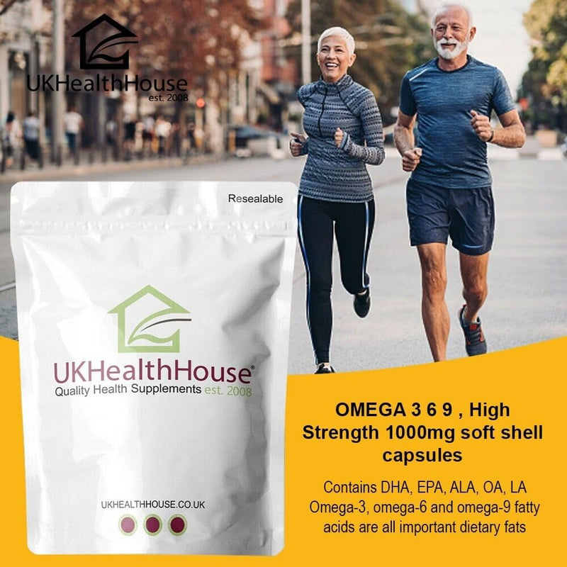 UKHealthHouse Omega 3-6-9 Nutritional Supplements Capsules from Fish Oil Sunflower Seed Oil Flaxseed Oil & Vitamin E Source of Alpha-Linolenic Acid Blend of Premium (360 softgels)