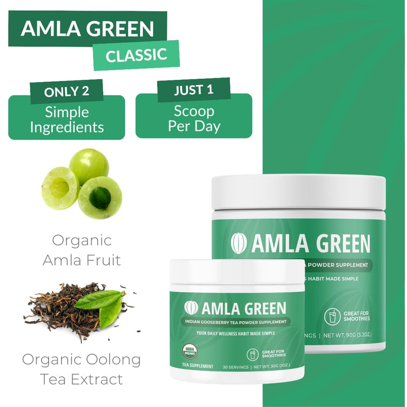 [Australia] - Amla Powder & Green Tea Superfood Supplement, 20x Ultra Concentrated Amla, Antioxidant Support, Made with Oolong Tea and Indian Gooseberries, Organic, Vegan, Classic Flavor, 30 Servings Amla Powder | 30 Servings 