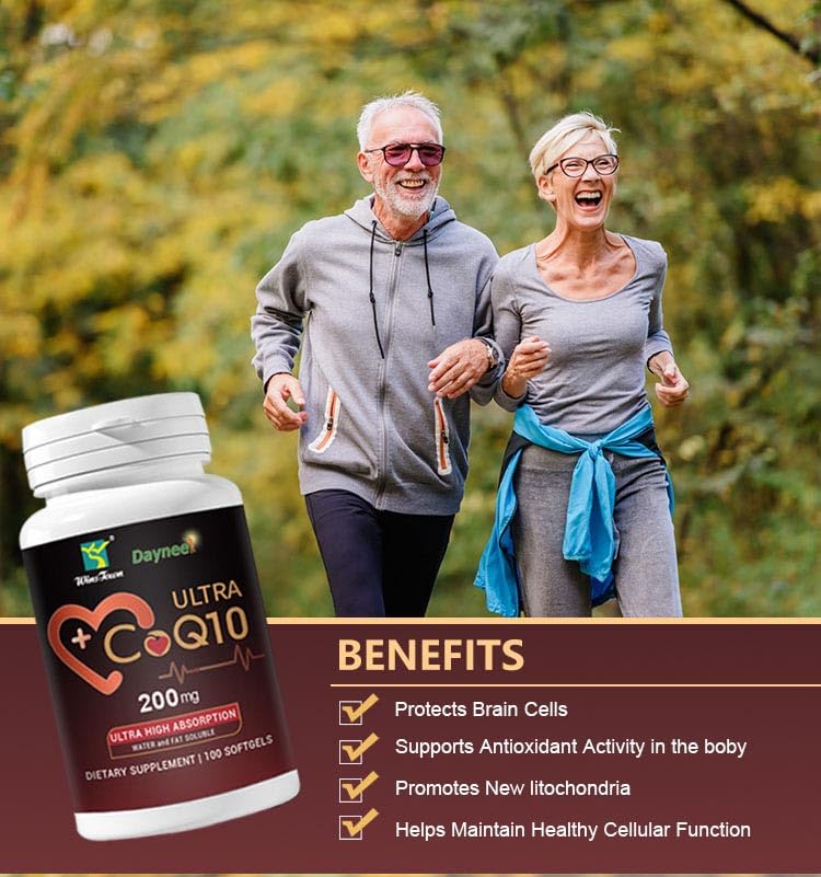 CoQ10 200mg Softgels with Vitamin E, Heart & Energy, 100 Count | High absorption Coenzyme Q10 with vitamin E for heart health, cellular energy and antioxidant support, 100 softgels