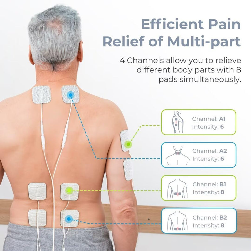AUVON 4 Outputs TENS Unit Muscle Stimulator with 24 Modes & Intuitive Operation Design, FSA & HSA Eligible, TENS Machine with 10 TENS Pads, Electronic Pulse Massager for Back Pain Relief Therapy | TENS Machine with 10 TENS Pads, Electronic Pulse Massag...