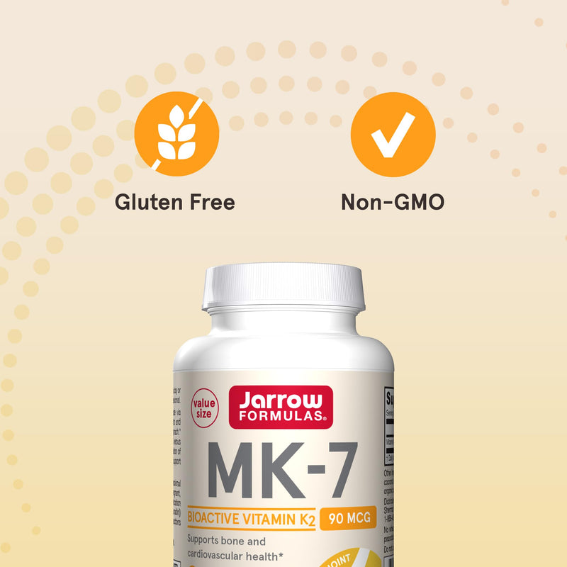 Jarrow Formulas MK-7 90 mcg - Bioactive Form of Vitamin K2-120 Servings (Softgels) - for Bone & Cardiovascular Health - Vitamin K2 MK-7 Dietary Supplement - Gluten-Free 120 Count (Pack of 1)