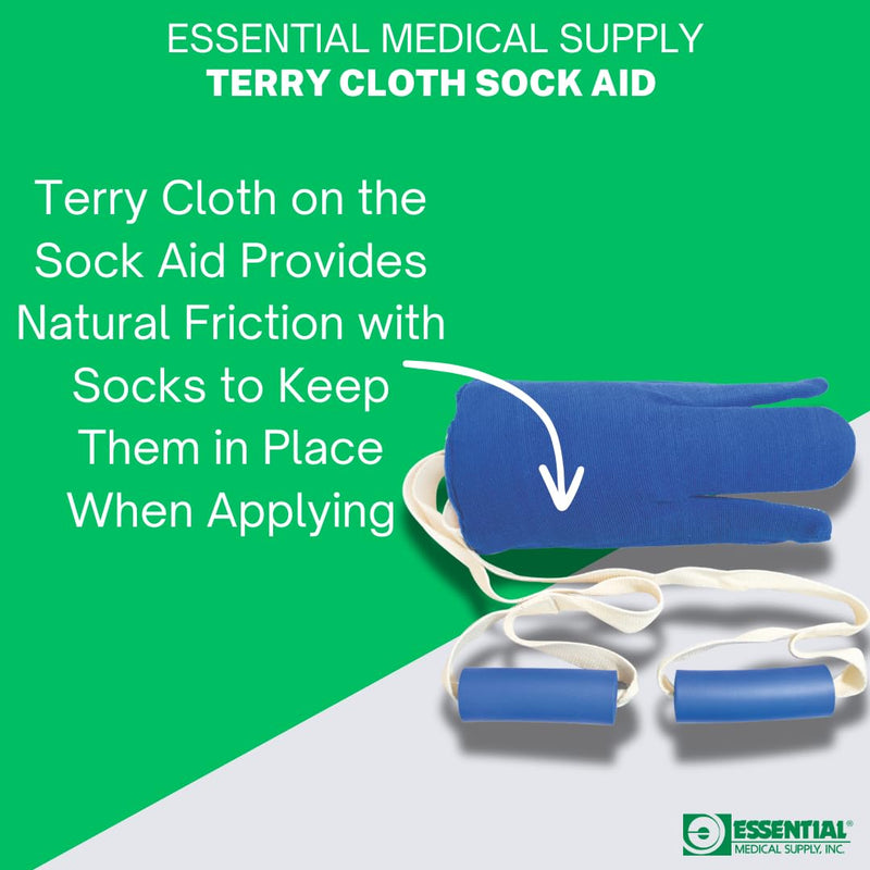 [Australia] - Essential Medical Supply Terry Cloth Sock Aid - Easy to Use Sock Helper Device for Daily Living for Seniors, the Elderly or Anyone Who Needs Help Dressing One Size Terrycloth 