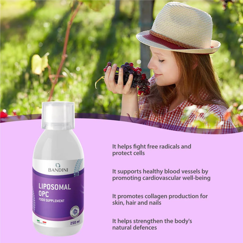 Bandini® Liposomal OPC Liquid 250ml - Grape Seed Extract High Strength with 95% OPC - 200 mg per Daily dose - Natural Antioxidant Supplement - Optimal Absorption & bioavailability - 25 Days Supply
