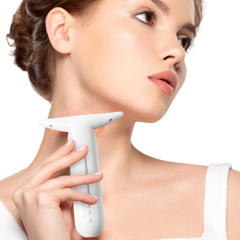 Face Massager with Led Light: 9-Color Facial Device - Neck Wrinkles Tightening Wand - Vibration Tool for Skin Care, White