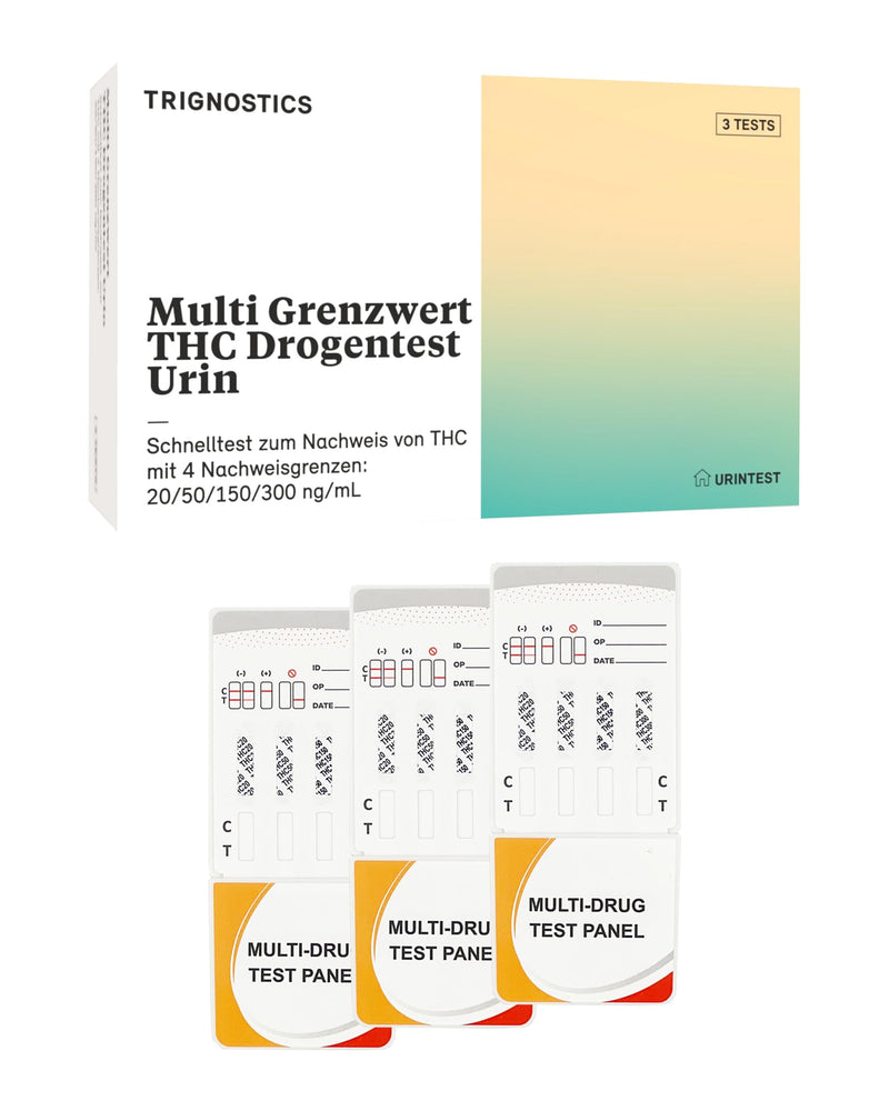 [Australia] - TRIGNOSTICS Pack of 3 Drug Test Urine - Multi Limit THC (Cannabis) | 3 urine test strips - rapid drug test without a laboratory | 4 cut-off values in 5 minutes | Accuracy >99.9% | Rapid drug test 