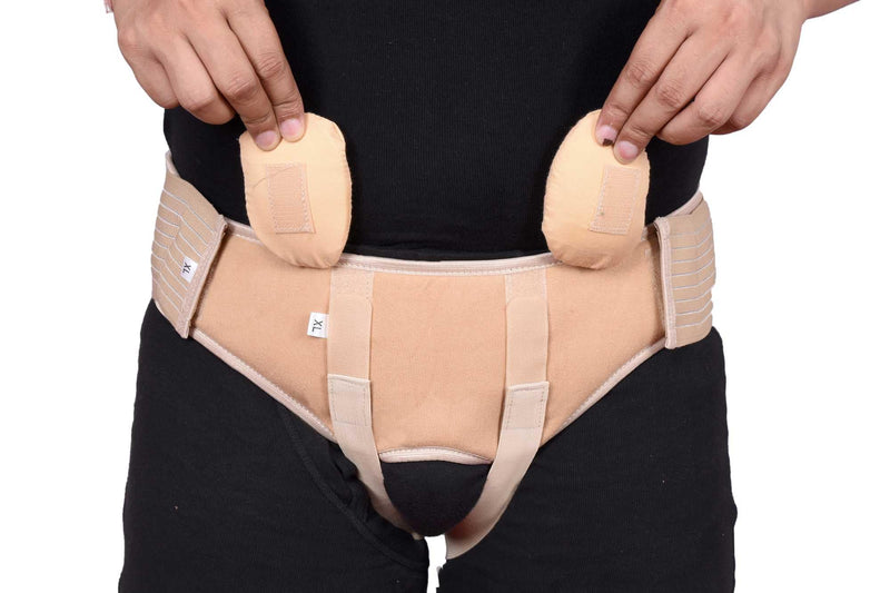Hernia Belt for Men, Hernia Support Truss, Adjustable Waist Strap, 2 SOFT Removable Compression Pads, Breathable Material, Hernia Soft Pad Beige (Medium(32"-36")) Medium(32"-36")
