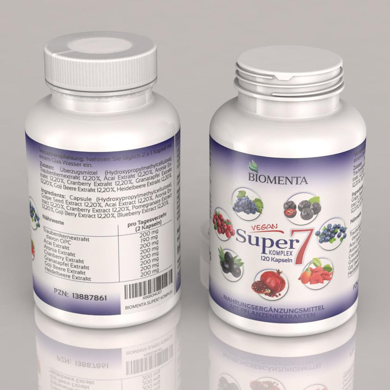 [Australia] - BIOMENTA Super7 - 120 high-dose multi-fruit capsules - Berry Mix with OPC + Cranberry + Goji Berries + Aronia Berries + Pomegranate + Acai + Blueberries - vegan - premium quality 
