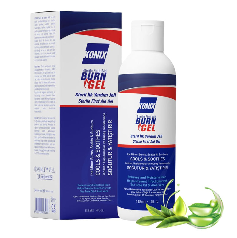 [Australia] - KONIX Sterile First Aid Burn Gel Fast Relief Protection Quick Aid Gel for All Types of Burn Injuries Suitable for All Skin Types Melaleuca, Aloe Vera 118 Ml 