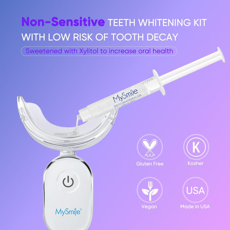 MySmile Teeth Whitening Kit for Sensitive Teeth, 30+ Treatments Whitener | 4*3ml 35% Carbamide Peroxide Whitening Gel+4ml Remineralization Pen & 28LED Whitening Tray Light, Remove Years of Stains 16 Fl Oz (Pack of 1)
