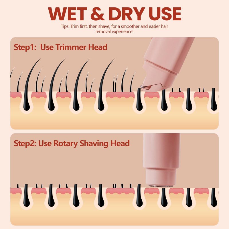 [Australia] - Electric Bikini Trimmer for Women - Dermave Bikini Shaver, Dual Head Shaver Women, 2-in-1 (Pink) Pink 