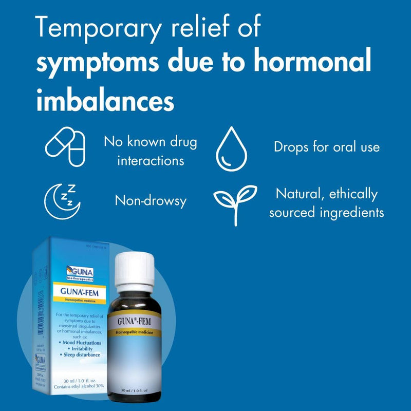 Guna Fem Homeopathic Medicine for Menstrual Cramps, Female Hormonal Imbalance, Mood Swings and Menstrual Irregularities - 1 Ounce