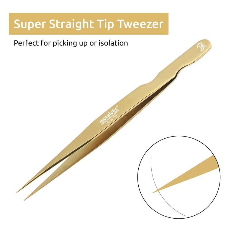 3Pcs Japanese Stainless Steel Tweezers for Eyelash Extension in Golden Titanium Coated with Golden Glitter Magnetic Kit