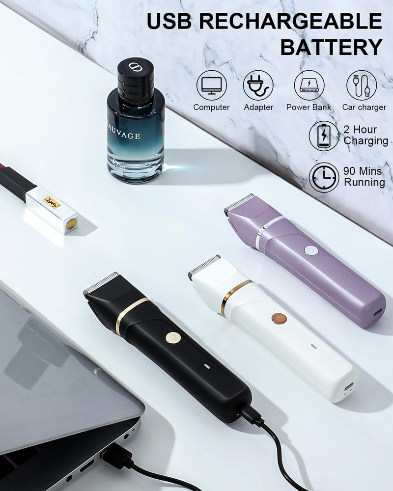 [Australia] - Intimate razor for women, 3-in-1 women's electric razor for body, pubic and nose, women's electric razor, rechargeable razor for women's intimate area, with USB charging station, IPX7 waterproof purple 