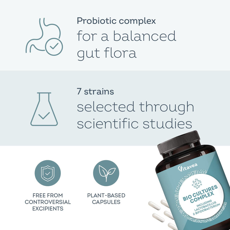 Probiotics for Gut Health – 7 Strains with Lactobacillus & Bifidobacterium – 28 Billion CFU per Day – Supports Digestion, Transit & Microbiome – 60 Vegan Capsules – Vitavea Quality