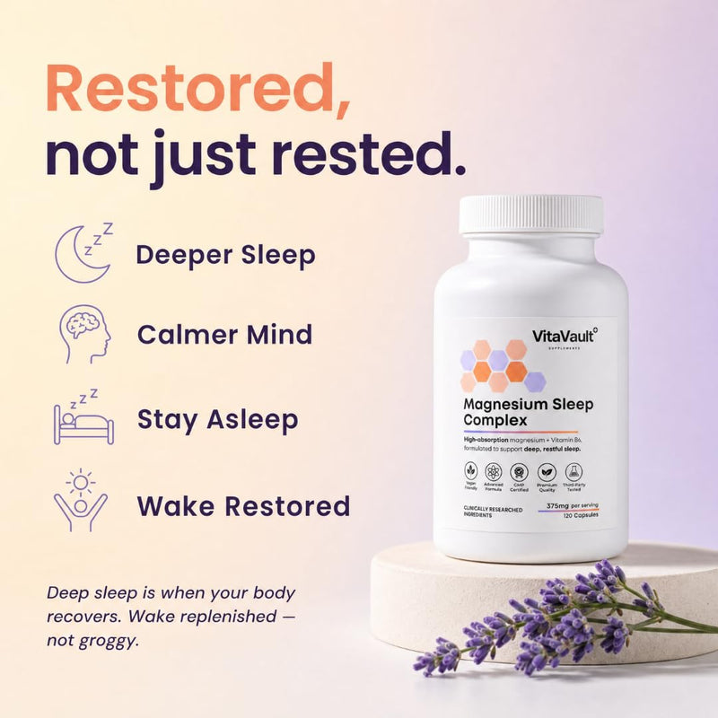VitaVault Magnesium Complex 375mg for Sleep & Recovery — Bisglycinate, Malate & Taurate with Vitamin B6 | High-Strength, Vegan | 120 Capsules | Deep Sleep & Recovery | Made in UK