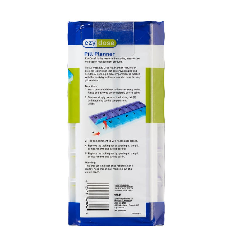 Ezy Dose Weekly (7-Day) AM/PM Pill Organizer, 2XL Planner, Blue/Purple | Daily Medicine, Vitamin & Supplement Case, 2 Times a Day Pop-Up Compartments, Arthritis-Friendly, Travel-Friendly, BPA-Free Blue and Purple