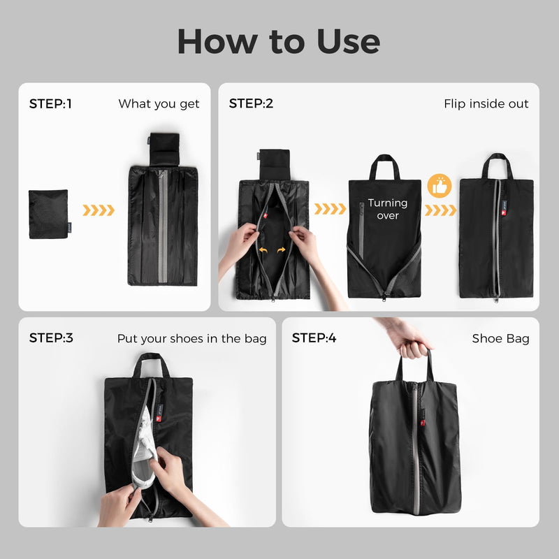 pack all Travel Accessories Bundle | 1 x 45L Foldable Duffel Bag (Black) & 1 x Foldable Shoe Bag (Plus-Black)