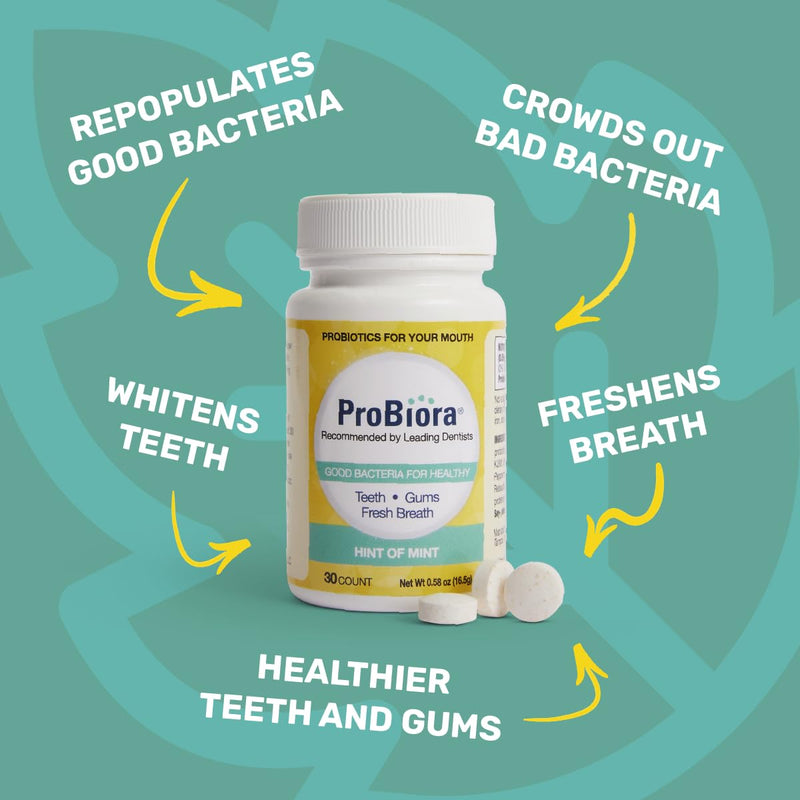 ProBiora Oral Probiotics for Teeth and Gums | Dental Probiotics for Improved Oral Health | Bad Breath Treatment for Adults | ProBiora3 Patented Probiotic Blend | Tooth Whitening | 30 Mint Tablets 30 Count (Pack of 1)