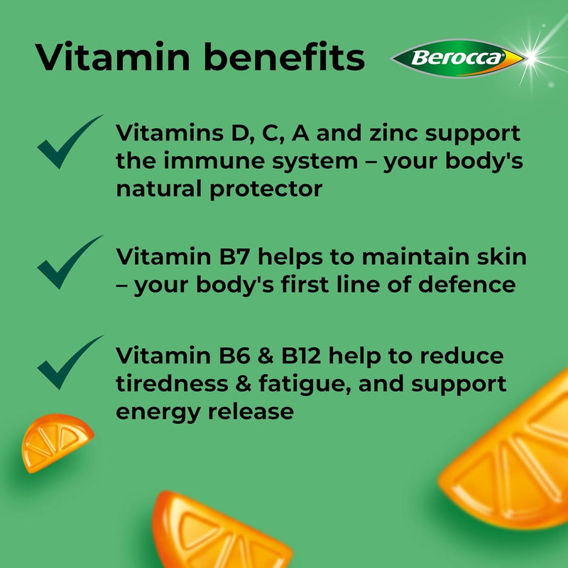 Berocca Immuno Multivitamin Gummies - Immune System Support Including Vitamin D, C, A, B-Complex (B6, B7, B12), E and Zinc - Supplement for Women, Men and Kids - 60 Gummies x 3 Pack- Orange Flavour 1 count (Pack of 180)
