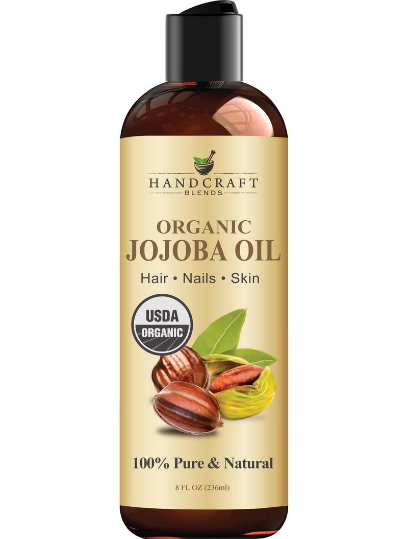 Handcraft Blends USDA Organic Jojoba Oil - 8 Fl Oz - 100% Pure and Natural - Premium Grade Oil for Face, Body and Hair - Anti-Aging Oil - Cold-Pressed and Hexane-Free 8 Fl Oz (Pack of 1)