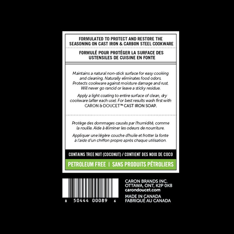 [Australia] - CARON & DOUCET - 100% Plant-Based Cast Iron Cleaning Set: Seasoning Oil & Soap for Washing, Restoring & Seasoning Skillets, Pans & Grills! 8 Fl Oz (Pack of 2) 