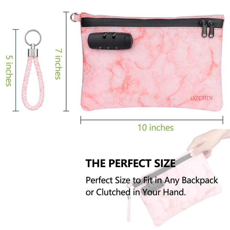 [Australia] - OZCHIN Smell Proof Bag with Combination Lock Certificates Organizer PU Leather Lock Bag Travel Storage Case 10 x 7 inches Great Christmas Gifts for Women(Pink) Pink 