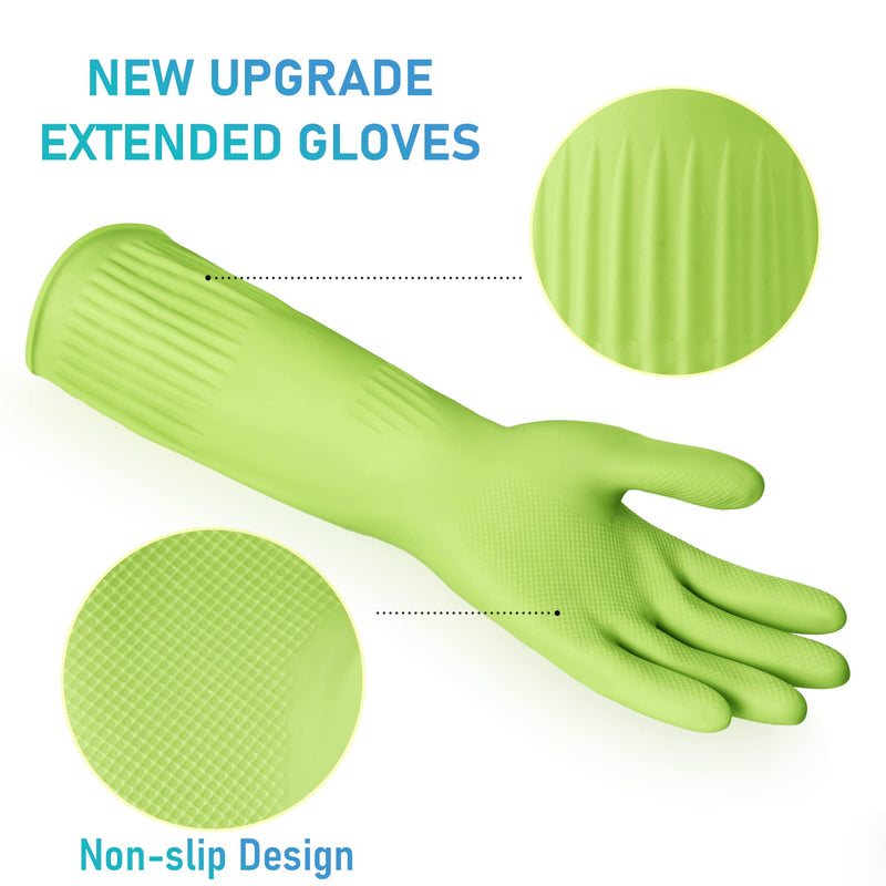 [Australia] - Rubber-Gloves Dishwashing Gloves for Cleaning-Kitchen - 2 Pairs Long Household Cleaning Gloves for Washing Dishes Medium 2 Pairs Green 