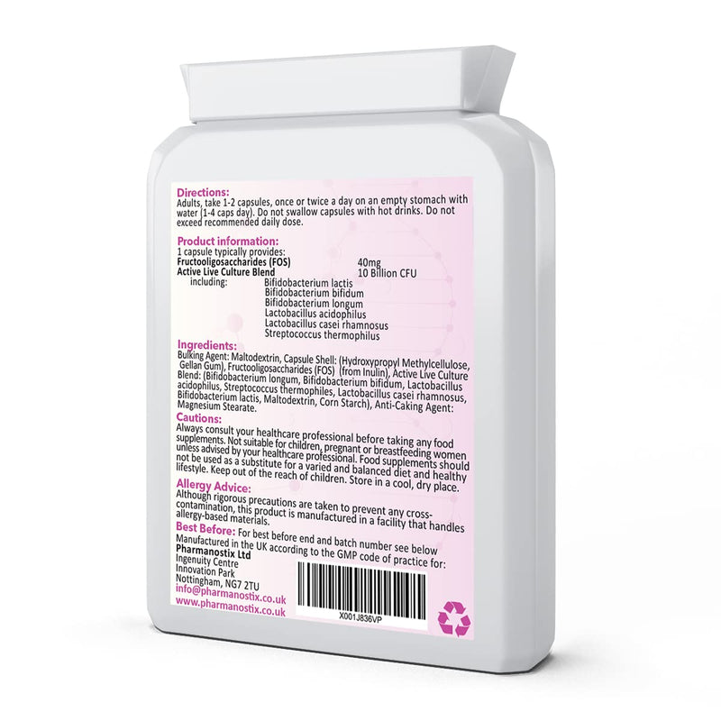 PharmaFlora 10 Billion CFU- 60 Vegan Targeted Capsules - High-Strength Multi-Strain Active Live Bacteria Complex - Acidophilus -Bifidobacterium - Streptococcus -Thermophilus - UK Manufacture
