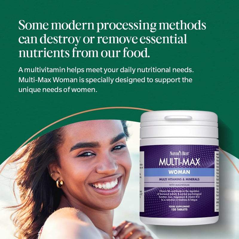 Nature's Best Multi-Max Multivitamin for Women - with Vitamin C, Zinc, Iron and More - UK Made - 120 Tablets (2 Months' Supply)