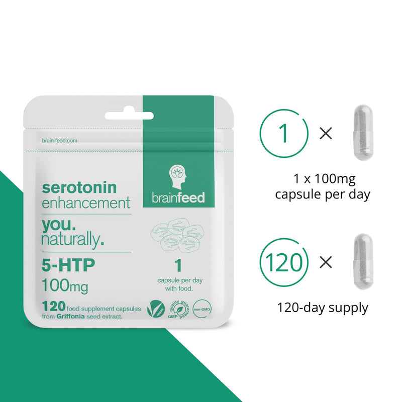 5HTP 100mg | Serotonin Supplements | 120 Capsules - 1 a Day | 5 HTP High Strength | 1200mg Griffonia Seed Extract | Mood Booster | Natural 5-HTP Supplement | UK Manufactured