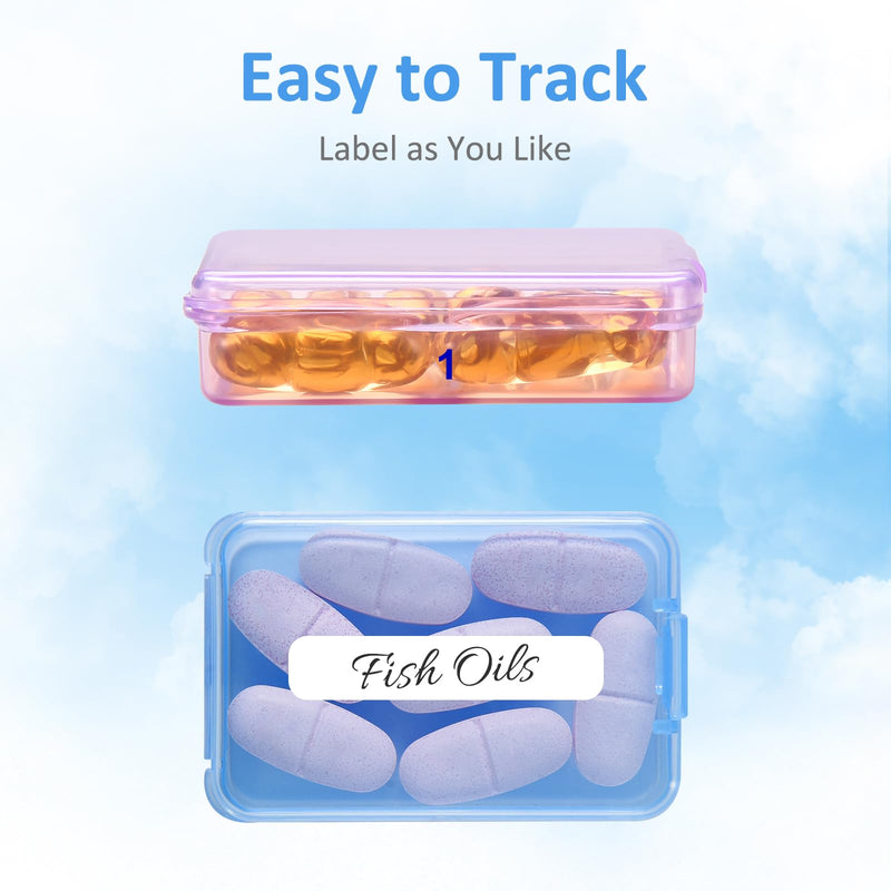 Fullicon Portable Travel Pill Organizer, One Time a Day, Black Rainbow | Each Compartment Holds 6 Fish Oils, 10 Vitamins, or 9 Capsules, Easy Fill, Secure Lock, Durable Buckle, Labels Included