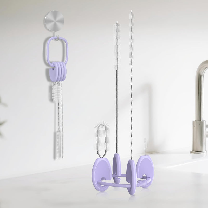 [Australia] - YOTIME Standing Straw Cleaner Brush Set, 4in1 Reusable Straw Brushes with Holder Ring, for Wide and Narrow Straws, Tumblers, Water Bottles and Cups, Purple Standard | Purple 