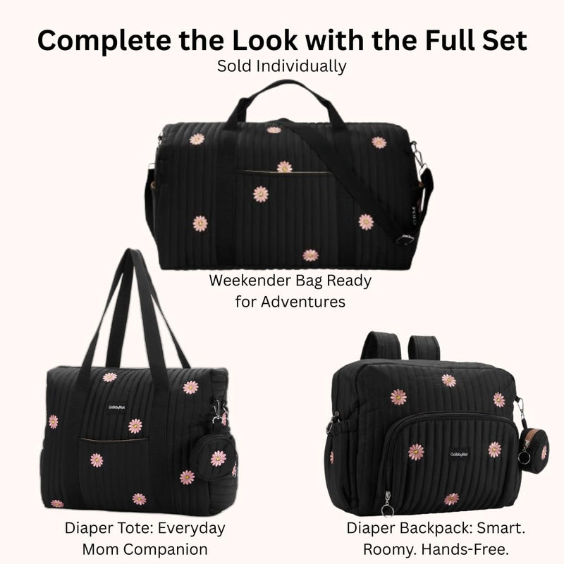 Women’s Travel Duffel Bag – Large Weekender & Overnight Travel Bag with Wet Pocket, Carry-On Friendly, Ideal as Hospital or Maternity Bag for Labor and Delivery Large - Black Flowers